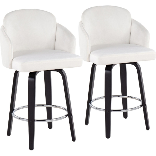 Dahlia 25" Counter Stool in Cream Velvet, Black Wood, & Chrome (Set of 2)